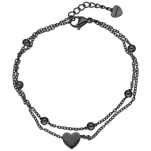 Doppelreihiges Armband aus schwarzem Chirurgenstahl mit Herzanhänger