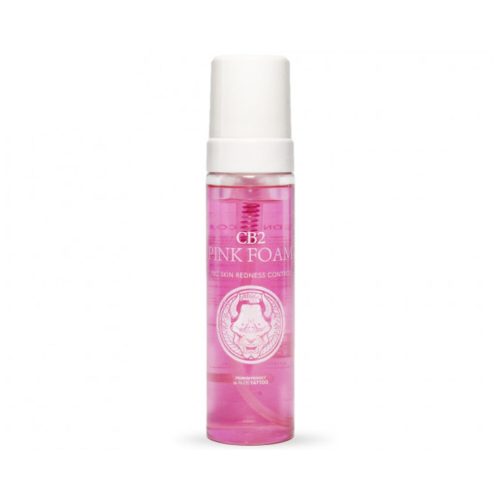 Flasche mit pinkem Schaum, Aloe Tattoo CB2, 220 ml, auf weißem Hintergrund