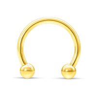 Goldener Circular Barbell aus 18K mit Außengewinde auf weißem Hintergrund