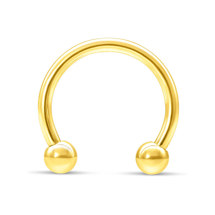 Goldener Circular Barbell aus 18K mit Außengewinde auf weißem Hintergrund