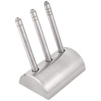 Dreiteiliges Kugelhalter-Set aus glänzendem Edelstahl auf weißem Hintergrund