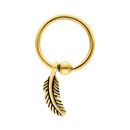 Goldener Clip in Ring mit Federanhänger auf weißem Hintergrund