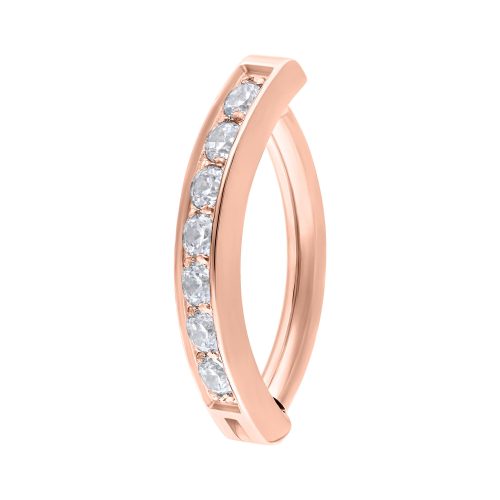 Roségoldener Bauchnabel Clicker mit klaren Kristallen auf weißem Hintergrund
