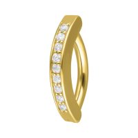 Goldener 14K Bauchnabel Clicker mit Moissanit-Kristallen auf weißem Hintergrund