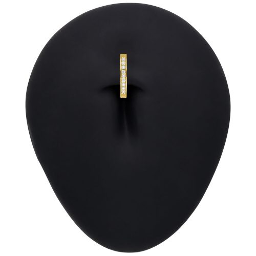 Goldener Bauchnabel Clicker mit Moissanit Kristallen auf schwarzem Hintergrund