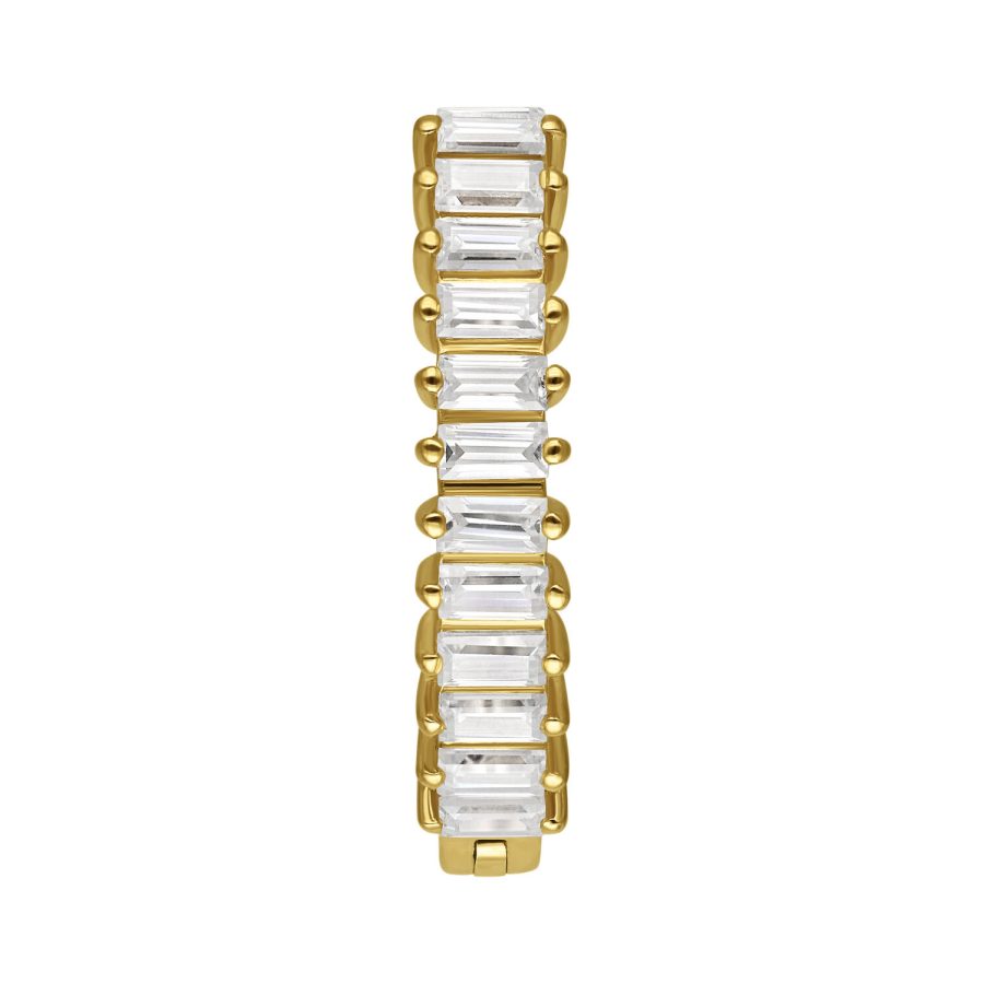 Goldener Bauchnabel Clicker mit rechteckigen Moissanit-Kristallen auf weißem Hintergrund