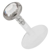 Silberner Micro Labret mit klarem Kristall auf weißem Hintergrund