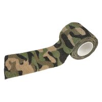 Tarnfarbene Griffbandage in Dunkelgrün und Braun auf weißem Hintergrund
