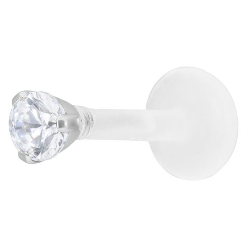 Silbernes Labret mit 2,5 mm klaren Kristall auf weißem Hintergrund