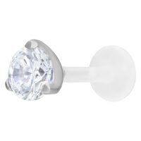 Silberner Labret mit klarem Kristall, 4,0 mm Kugelgröße, auf weißem Hintergrund