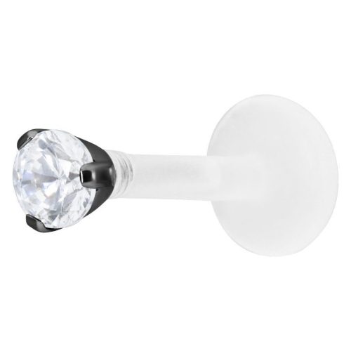 Schwarzer Labret mit kristallklarem Stein, 2,5 mm Kugel auf weißem Hintergrund