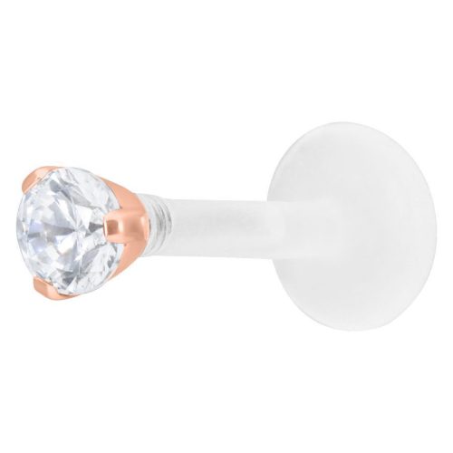 Labret in Roségold mit 2,5 mm Kristall auf weißem Hintergrund