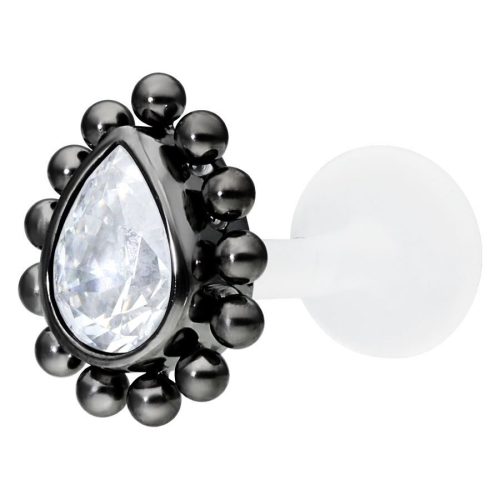 Schwarzes Labret mit kristallklarem Tropfen und PTFE Stab
