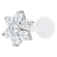 Labret mit silberner Kristallblume auf weißem Hintergrund