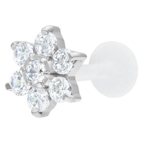 Labret mit silberner Kristallblume auf weißem Hintergrund