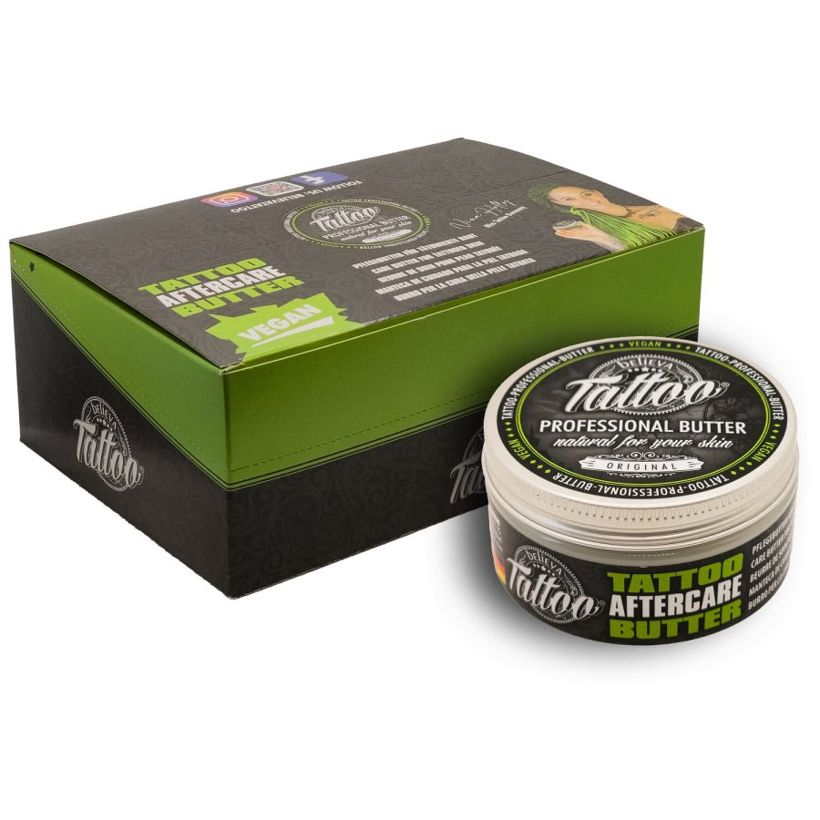 Believa Tattoo Butter Dose und Verpackung auf weißem Hintergrund