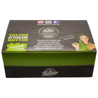 Grüne Verpackung der Believa Tattoo Butter mit veganem Siegel auf weißem Hintergrund