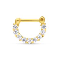 Goldener Septum Clicker aus 18K Gold mit klaren Kristallen auf weißem Hintergrund