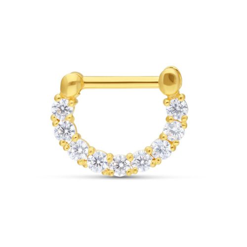 Goldener Septum Clicker aus 18K Gold mit klaren Kristallen auf weißem Hintergrund