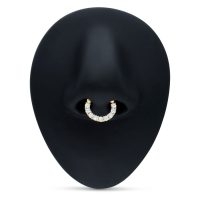 Goldener Septum Clicker mit klaren Kristallen auf schwarzem Hintergrund