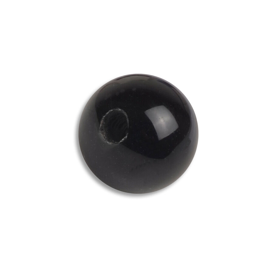 Schwarze Acrylkugel mit Innengewinde auf weißem Hintergrund