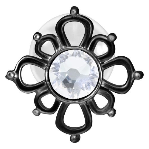 Schwarzes Labret mit orientalischem Design und klarem Kristall auf weißem Hintergrund