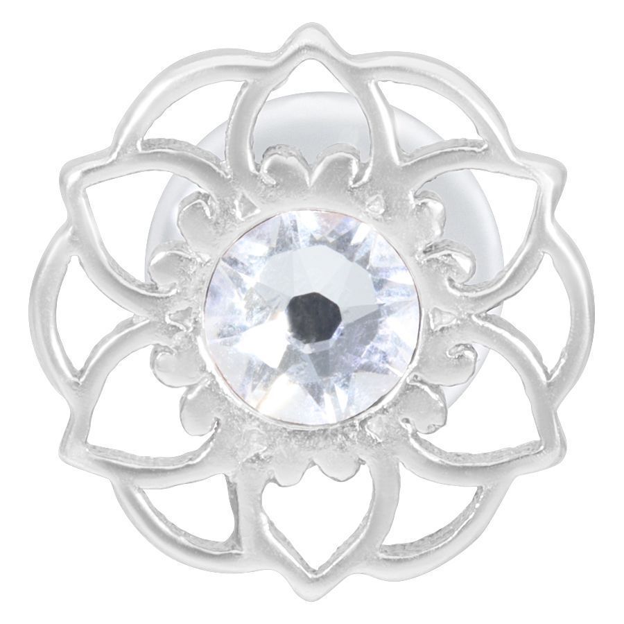 Silbernes Labret mit Mandala-Design und klaren Kristall auf weißem Hintergrund