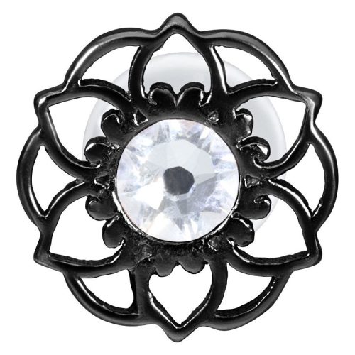 Schwarzes Push-Fit Labret mit Mandala-Design und klarem Kristall