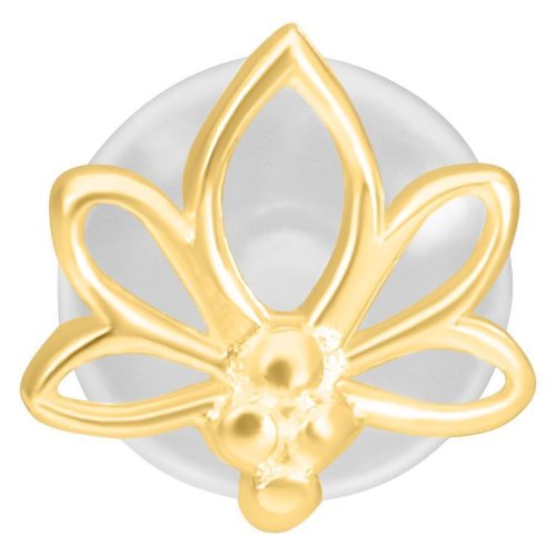 Goldenes Lotus Labret Piercing mit Push-Fit Verschluss auf weißem Hintergrund