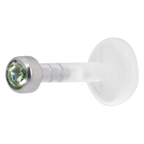 Hellgrüner Kristall Labret mit Push-Fit auf weißem Hintergrund