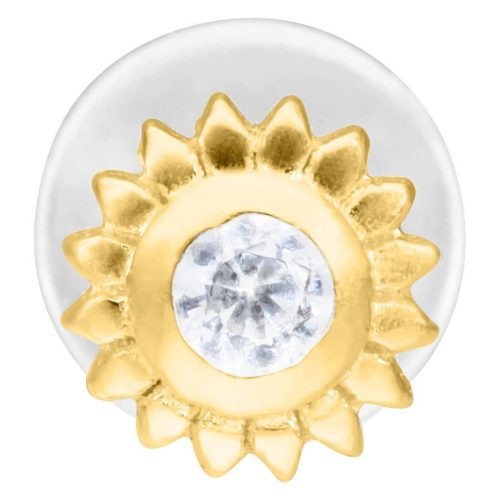 Goldenes Push-Fit Labret mit kristallklarem Stein auf weißem Hintergrund
