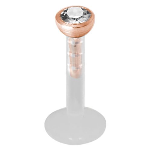 Micro Labret in Roségold mit klarem Kristall, 3.0 mm Kugel auf weißem Hintergrund