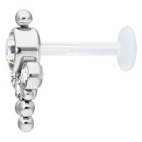 Bindi Push-fit Labret aus Titan und Bioplast mit klarem Kristall auf weißem Hintergrund