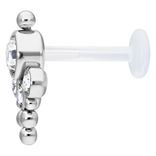 Bindi Push-fit Labret aus Titan und Bioplast mit klarem Kristall auf weißem Hintergrund
