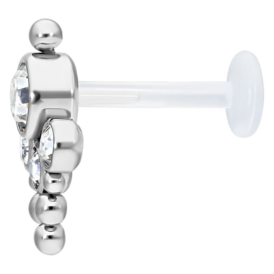 Bindi Push-fit Labret aus Titan und Bioplast mit klarem Kristall auf weißem Hintergrund