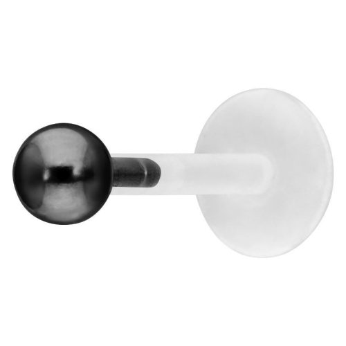 Schwarzes Ball Push-Fit Labret aus Bioplast und Stahl auf weißem Hintergrund