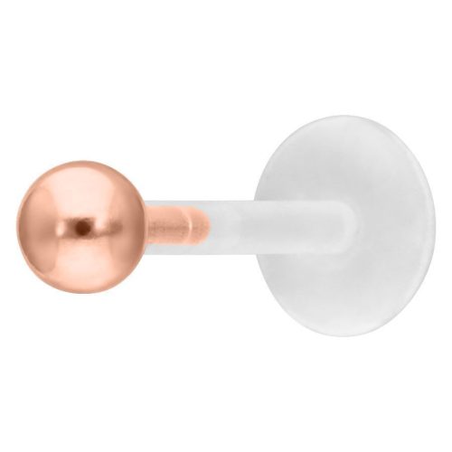 Roségoldenes Labret mit Push-Fit Mechanismus auf weißem Hintergrund