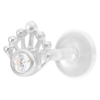 Silberner Labret-Piercing mit Kristall auf weißem Hintergrund