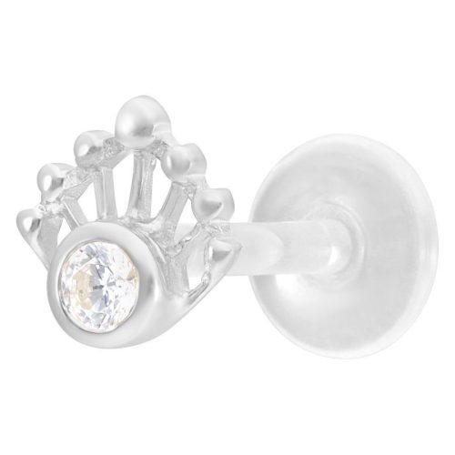 Silberner Labret-Piercing mit Kristall auf weißem Hintergrund