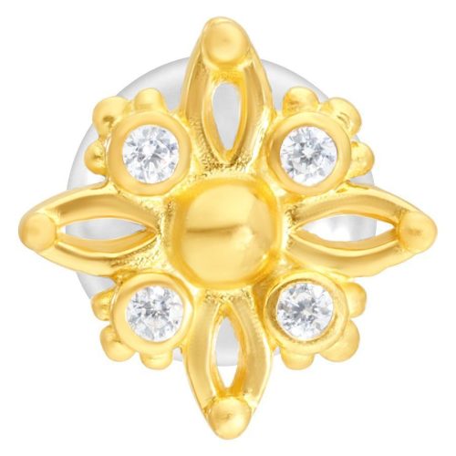 Goldenes Labret mit sternförmigem Design und klaren Kristallen auf weißem Hintergrund