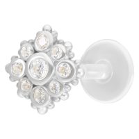 Silbernes Push-Fit Labret mit kristallklaren Steinen auf weißem Hintergrund