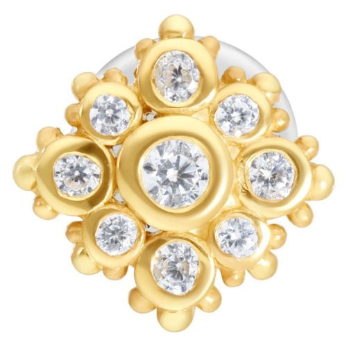 Goldenes Labret mit klaren Kristallen auf weißem Hintergrund
