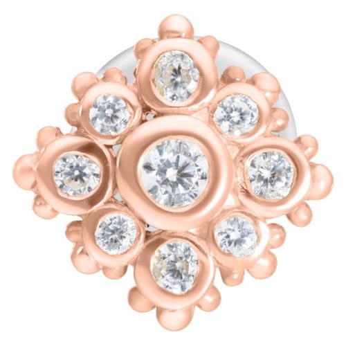 Roségoldenes Push-Fit Labret mit klaren Kristallen auf weißem Hintergrund