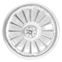 Silbernes Suncircle Push-Fit Labret mit rundem Kristall auf weißem Hintergrund