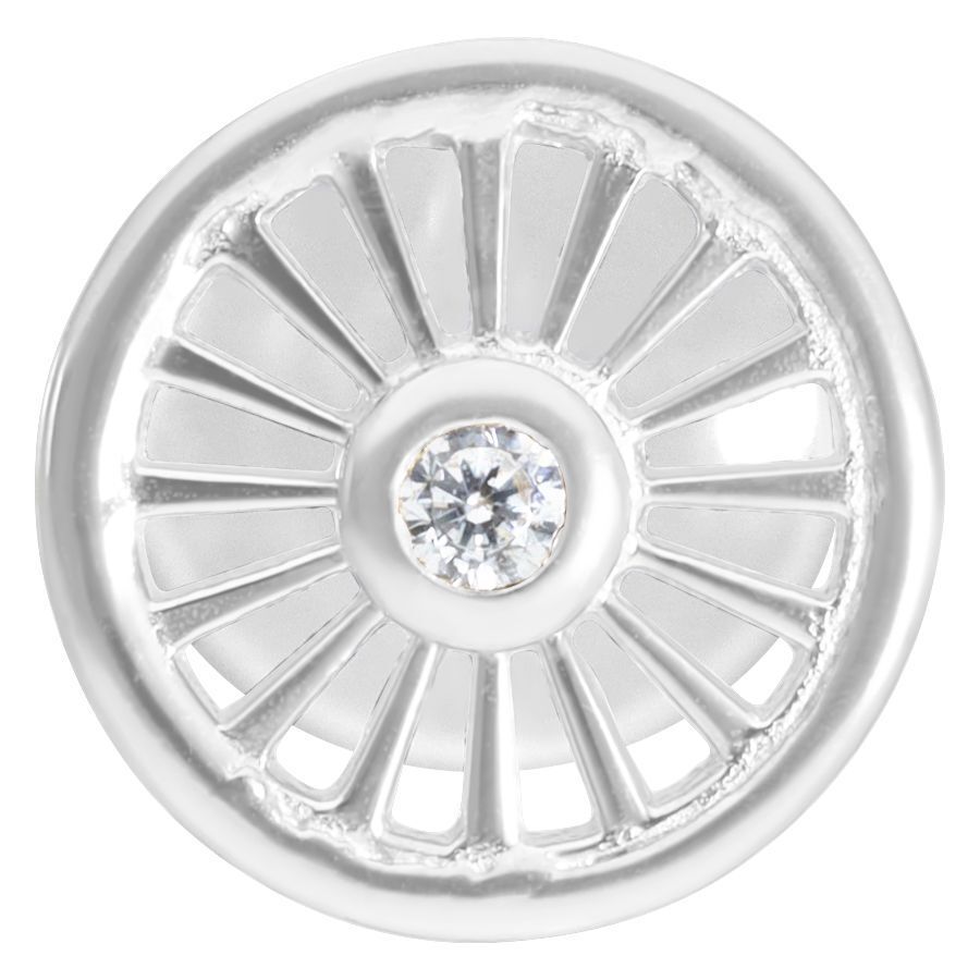 Silbernes Suncircle Push-Fit Labret mit rundem Kristall auf weißem Hintergrund