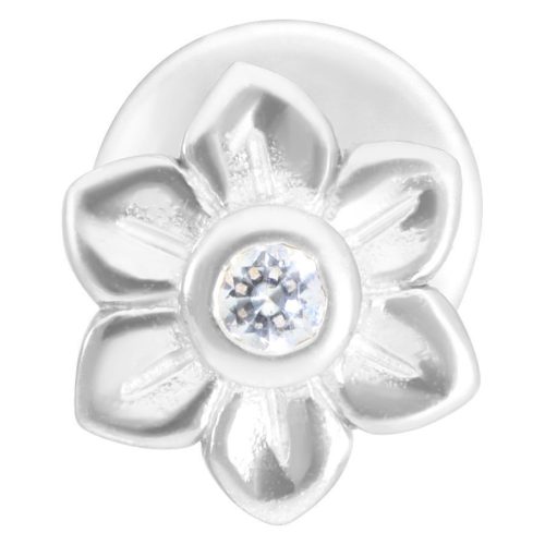 Silbernes Blumen-Piercing mit klarem Kristall auf weißem Hintergrund