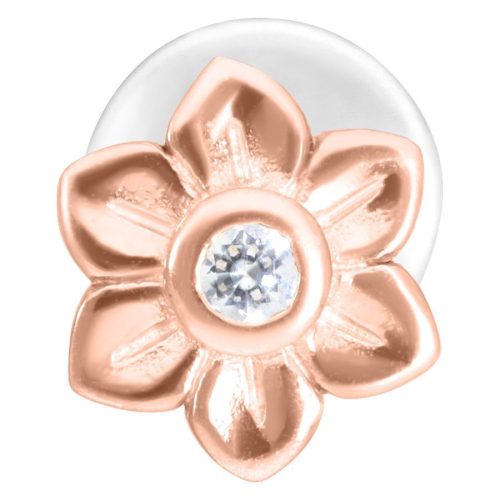 Roségoldenes Flower Push-Fit Labret mit kristallklarem Stein auf weißem Hintergrund