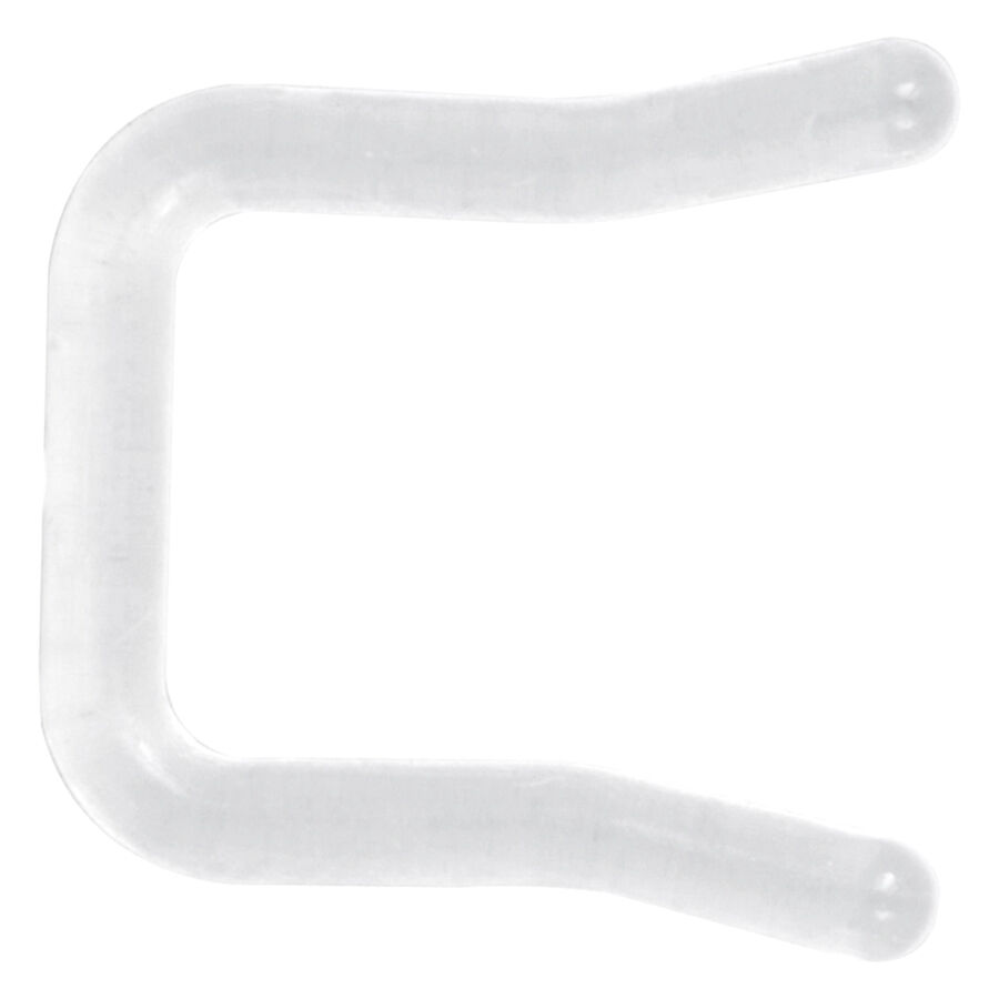 Transparenter, gebogener Septum Keeper aus flexiblem Bioplast auf weißem Hintergrund