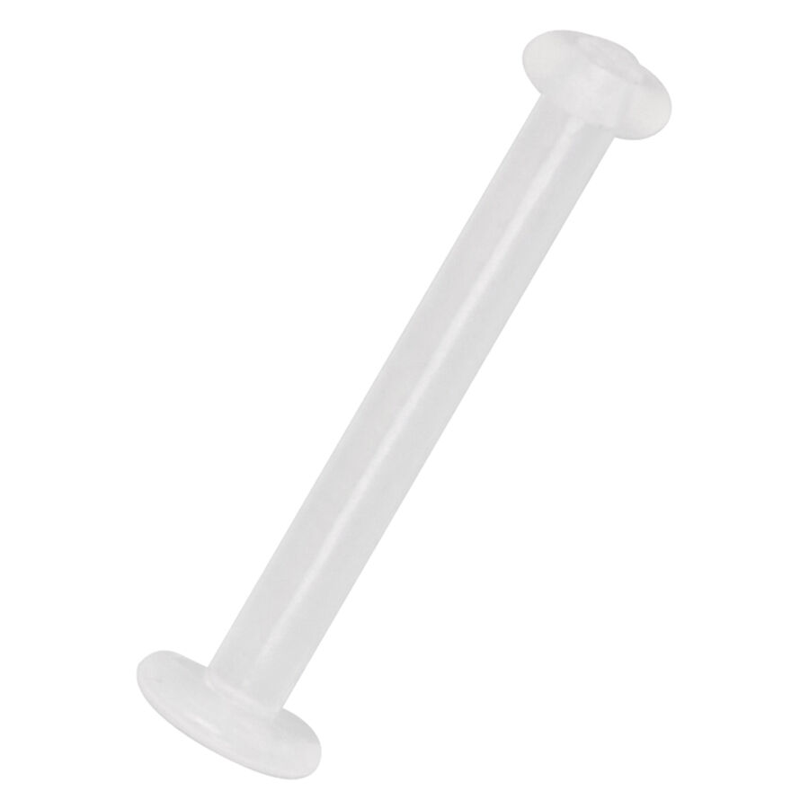 Transparenter Labret aus Bioplast mit flachen Enden auf weißem Hintergrund