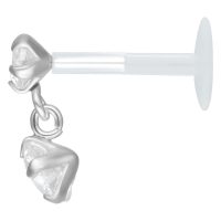 Silbernes Labret mit hängendem Kristall auf weißem Hintergrund